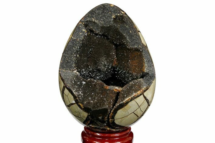 Septarian Dragon Egg Geode - Black Crystals #157300
